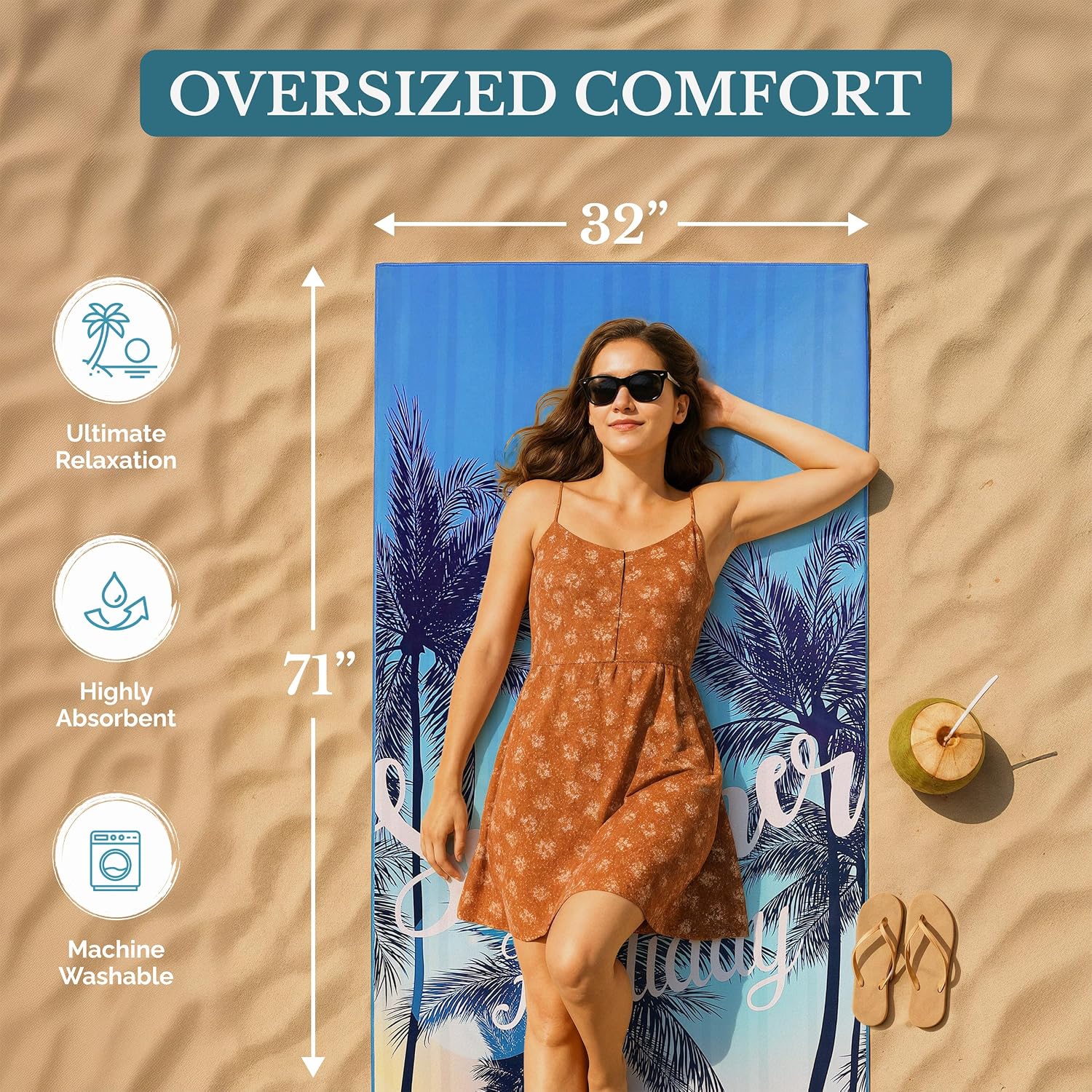 Detalle de Casa Platino 4-Pack Oversized Beach Towels – 71x32in Microfiber, Nebran