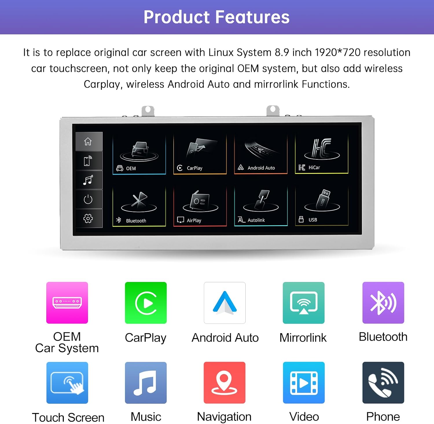 Detalle de Road Top 8,9 pollici autoradio senza fili con CarPlay per Audi A4 (2009-2015) compatibile 2G MMI