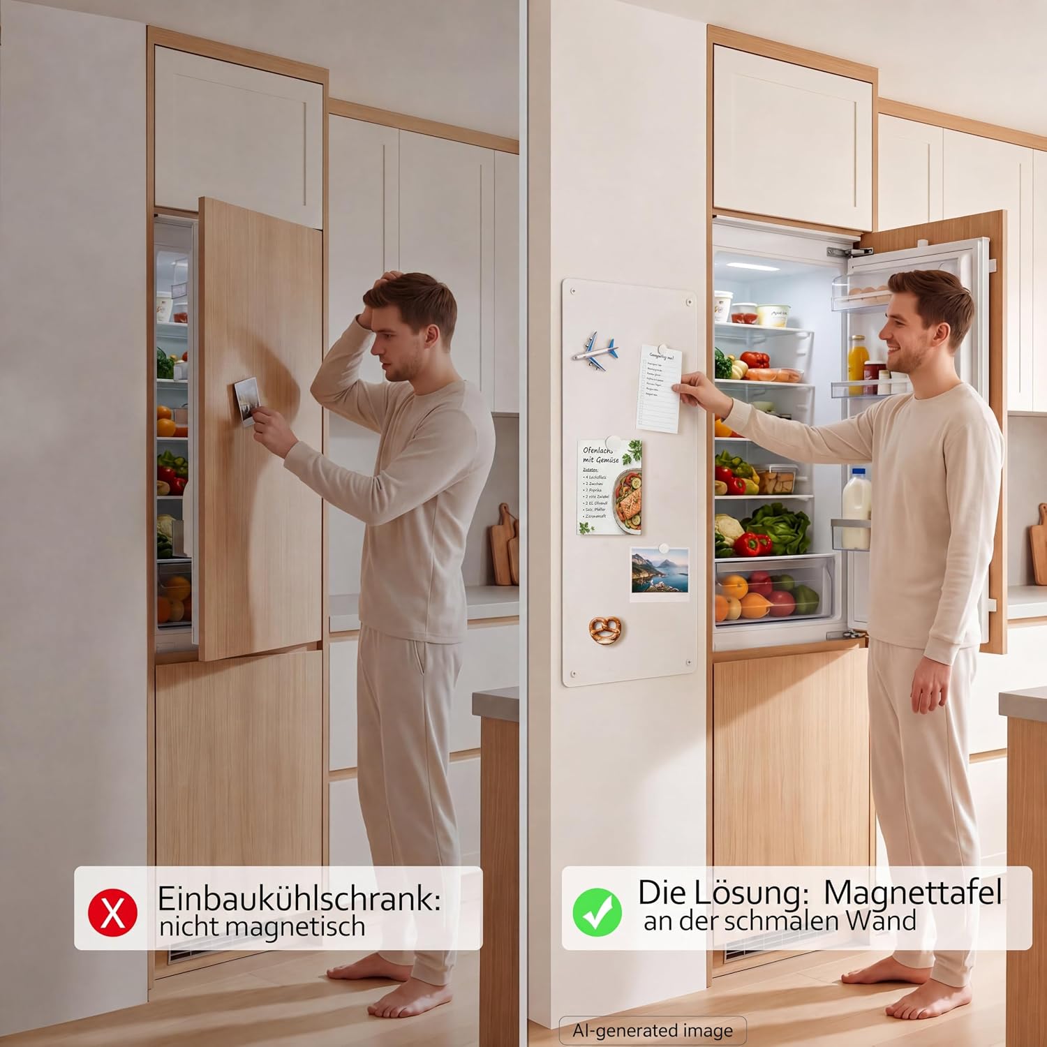Detalle de Warasee Magnettafel Küche Weiß 30 × 70 cm – schlanke Wandtafel für Notizen & Erinnerungen