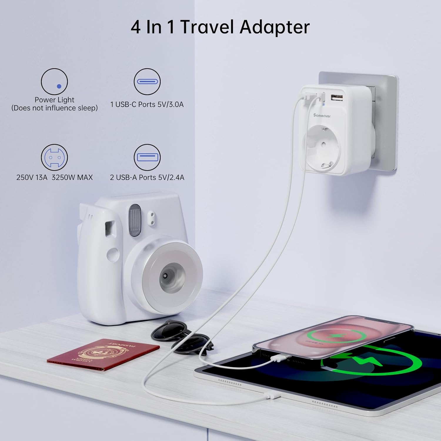 Thumbnail 1 de Reiseadapter Schweiz auf Deutschland (Typ J) mit 2 USB & USB-C, 13A 1650W