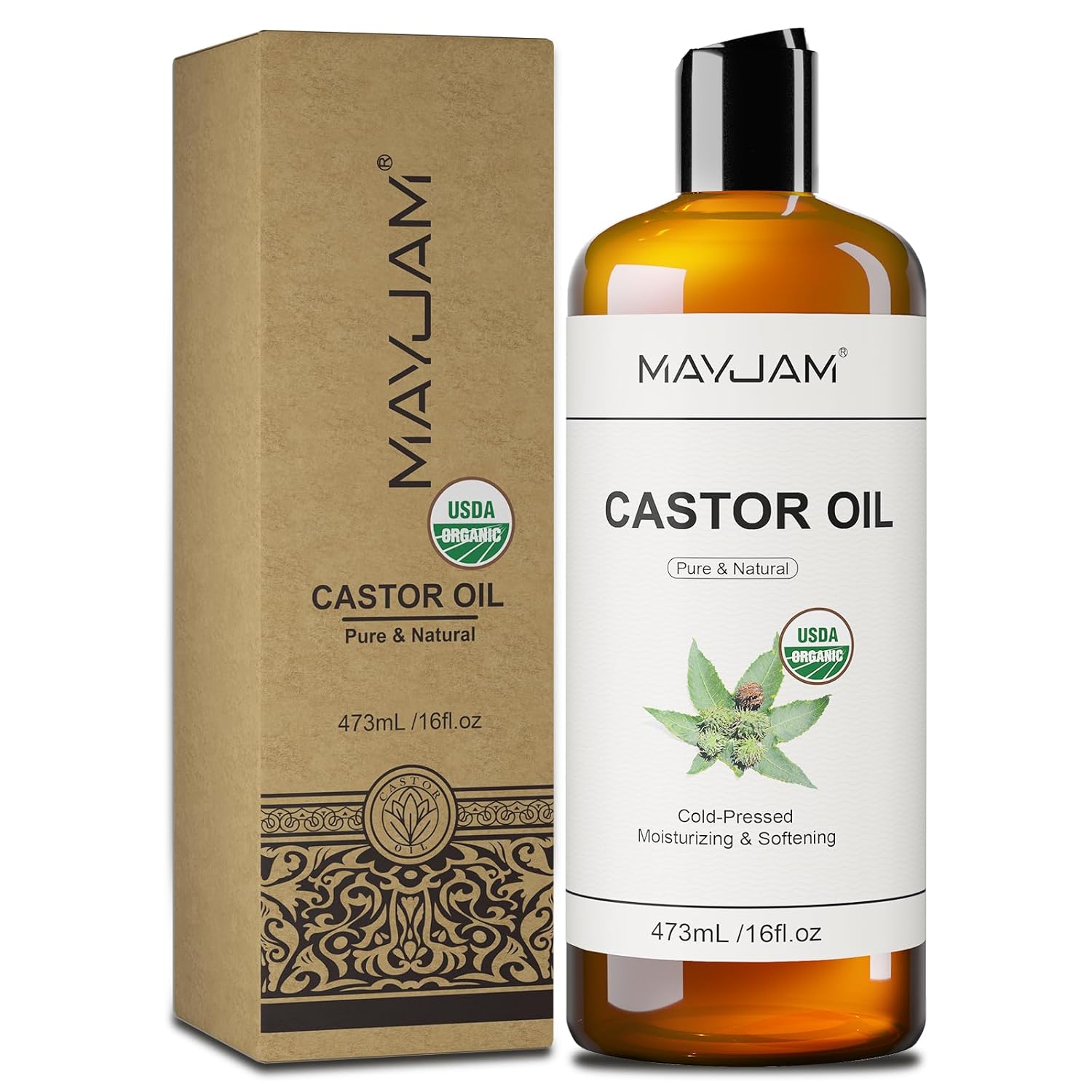 Detalle de MAYJAM Bio Rizinusöl kaltgepresst 100% rein, 473 ml – Haaröl, Wimpern- und Augenbrauenpflege