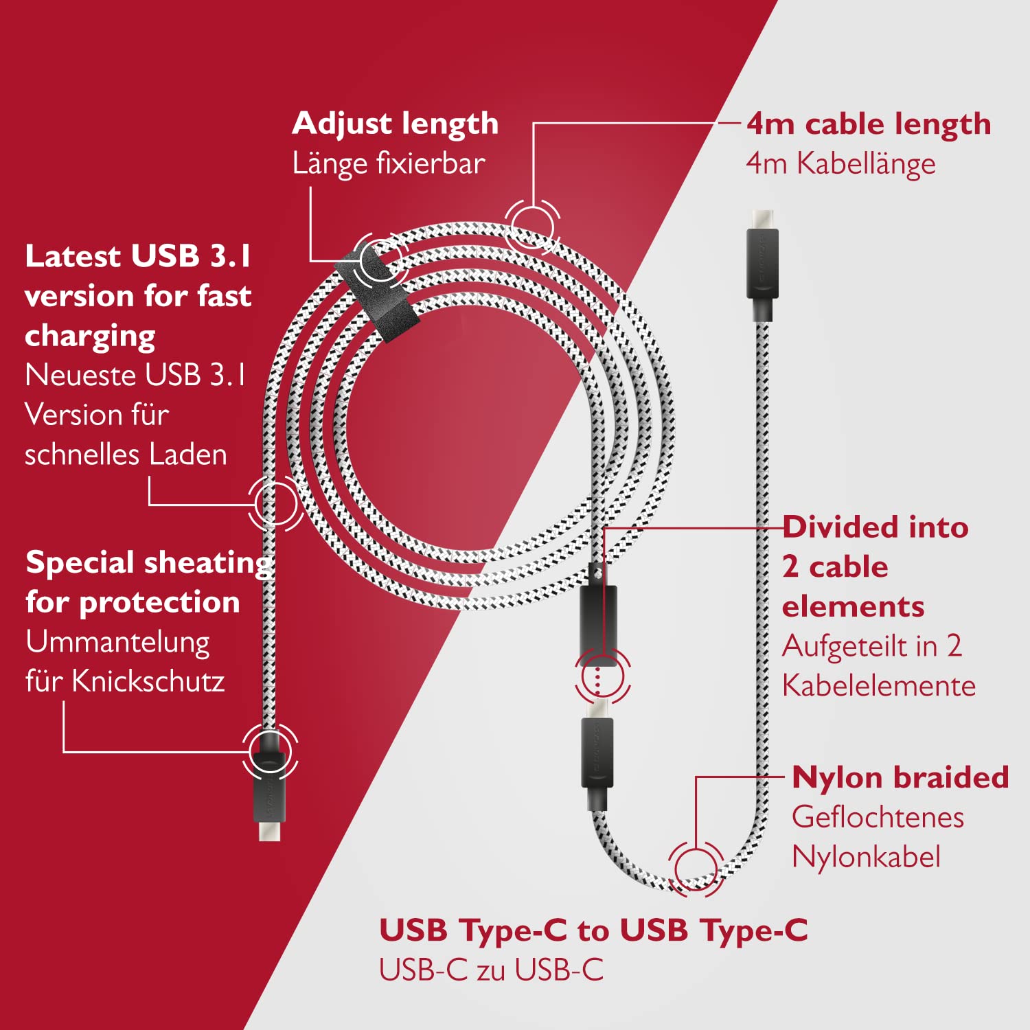 Detalle 2 de Lioncast Ladekabel für PS5 – 4 m DualSense Laden & Spielen mit Nylonmantel