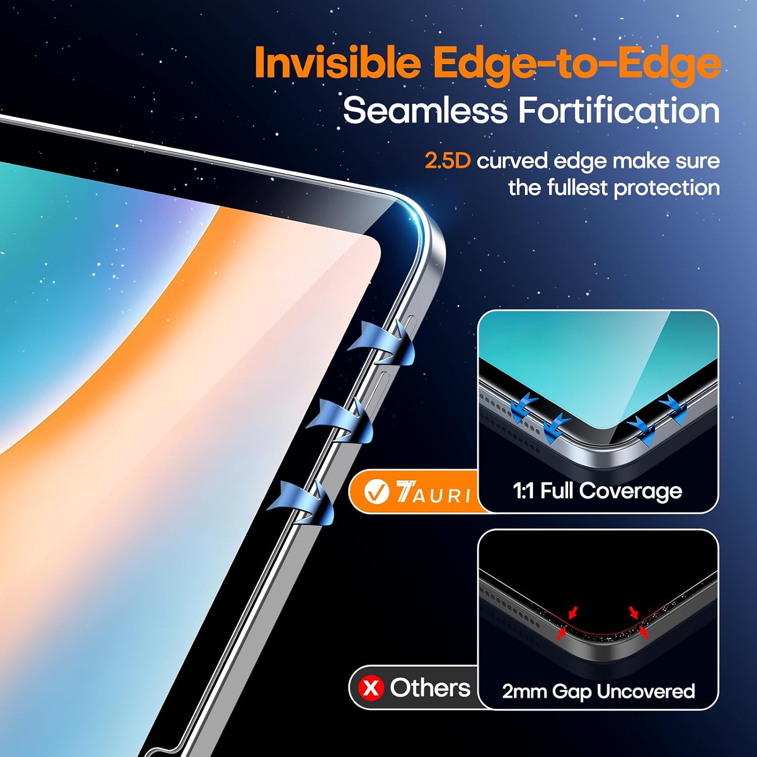 Detalle de TAURI 2 Pack for iPad (A16) 11th/10th Screen Protector – 9H Tempered Glass, Auto Dust-Removal, Full Coverage