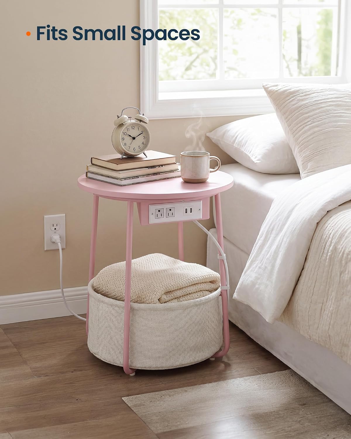 Detalle de SONGMIC HOME Round Side Table, Pink and White