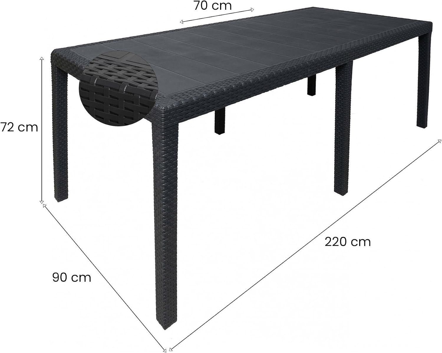 Detalle de Dmora Roma Tavolo da esterno allungabile 150/220x90h72 cm, effetto rattan – Antracite