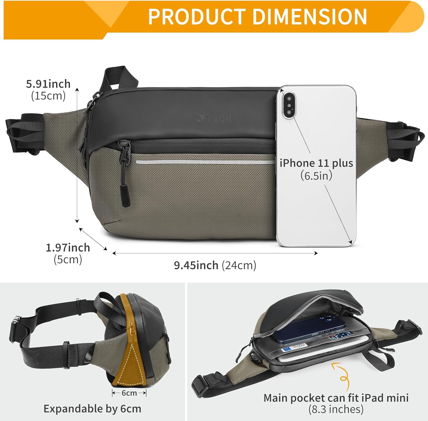 Detalle 2 de Huntvp Bum Bag Crossbody: Expandable 4-in-1 Waist Sling Pack (Green)
