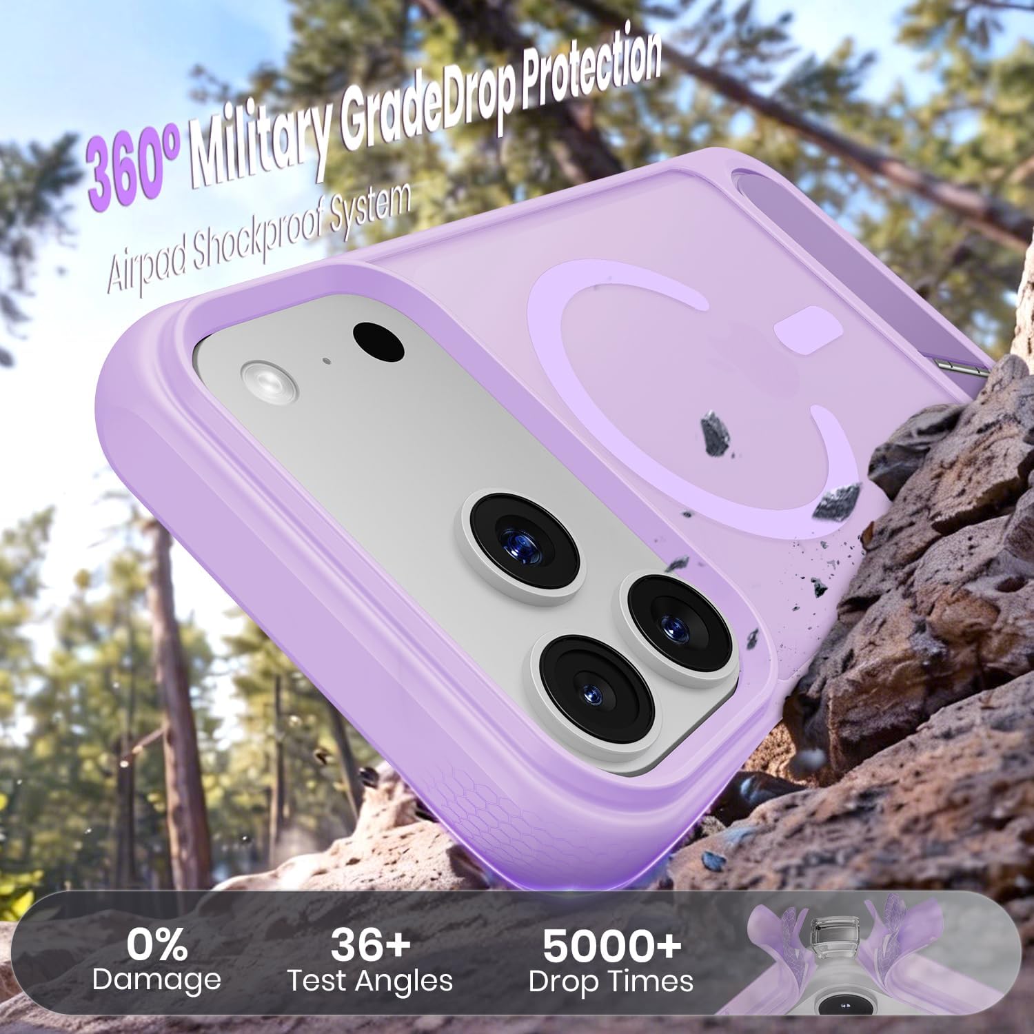 Detalle de Hoerrye Magnetic iPhone 17 Pro Max Case with MagSafe, titanium stand and shockproof matte cover