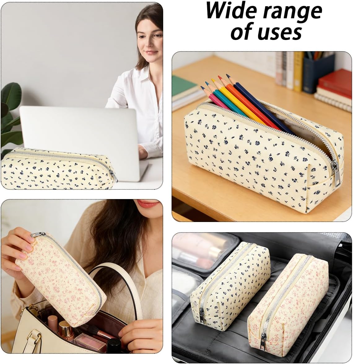 Thumbnail 6 de AddLotLot 2 PCS Floral Pencil Cases with Zipper – Durable Canvas, Stylish Black & Pink Set