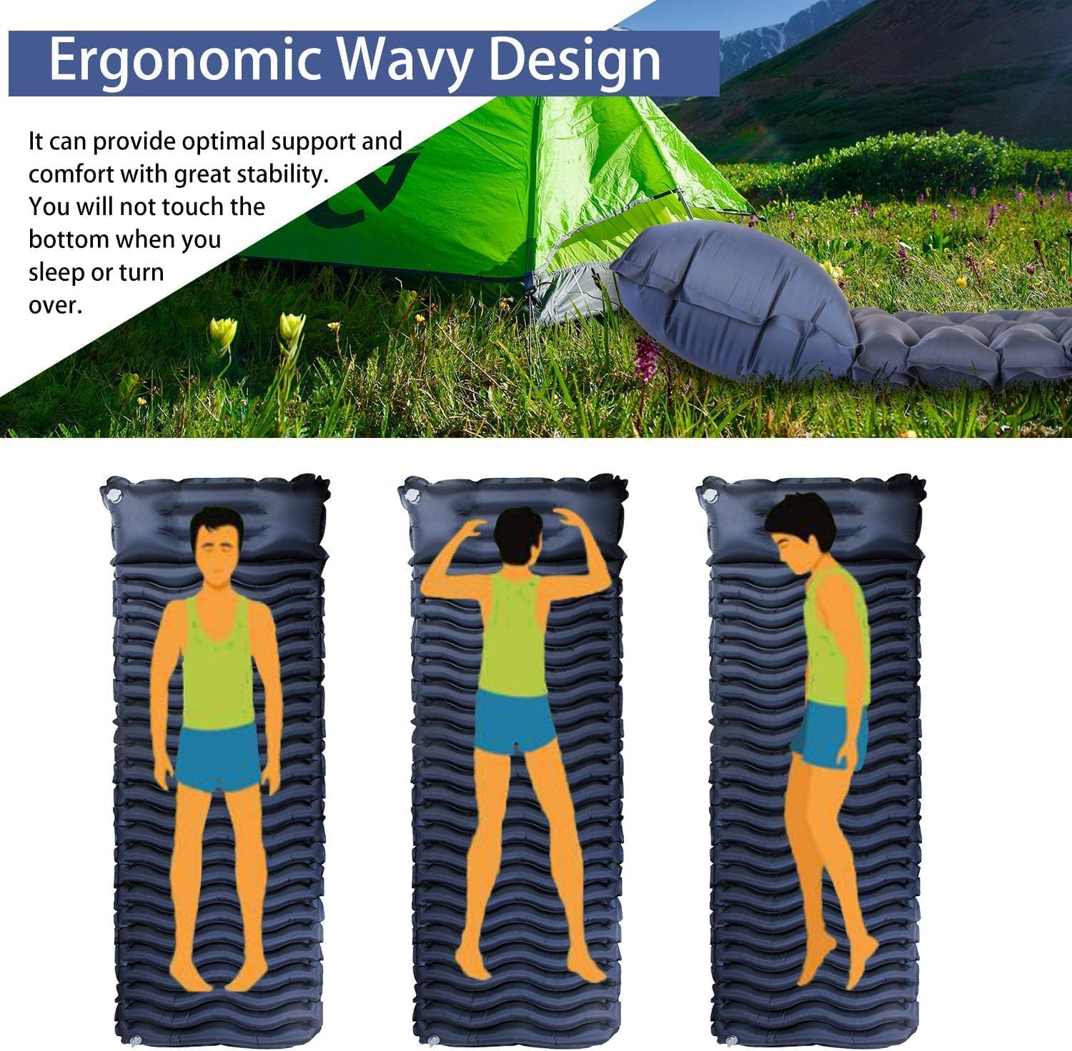 Detalle de Unigear Materassino da Campeggio gonfiabile ultraleggero in nylon 40D e TPU per trekking, zaino in spalla e campeggio