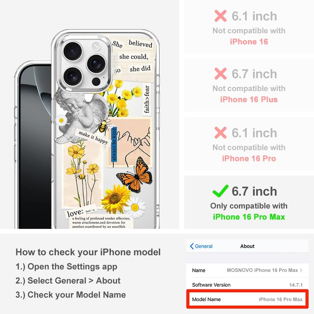 Detalle de MOSNOVO Case for iPhone 16 Pro Max with Buffertech Drop Protection and Vintage Collage Art