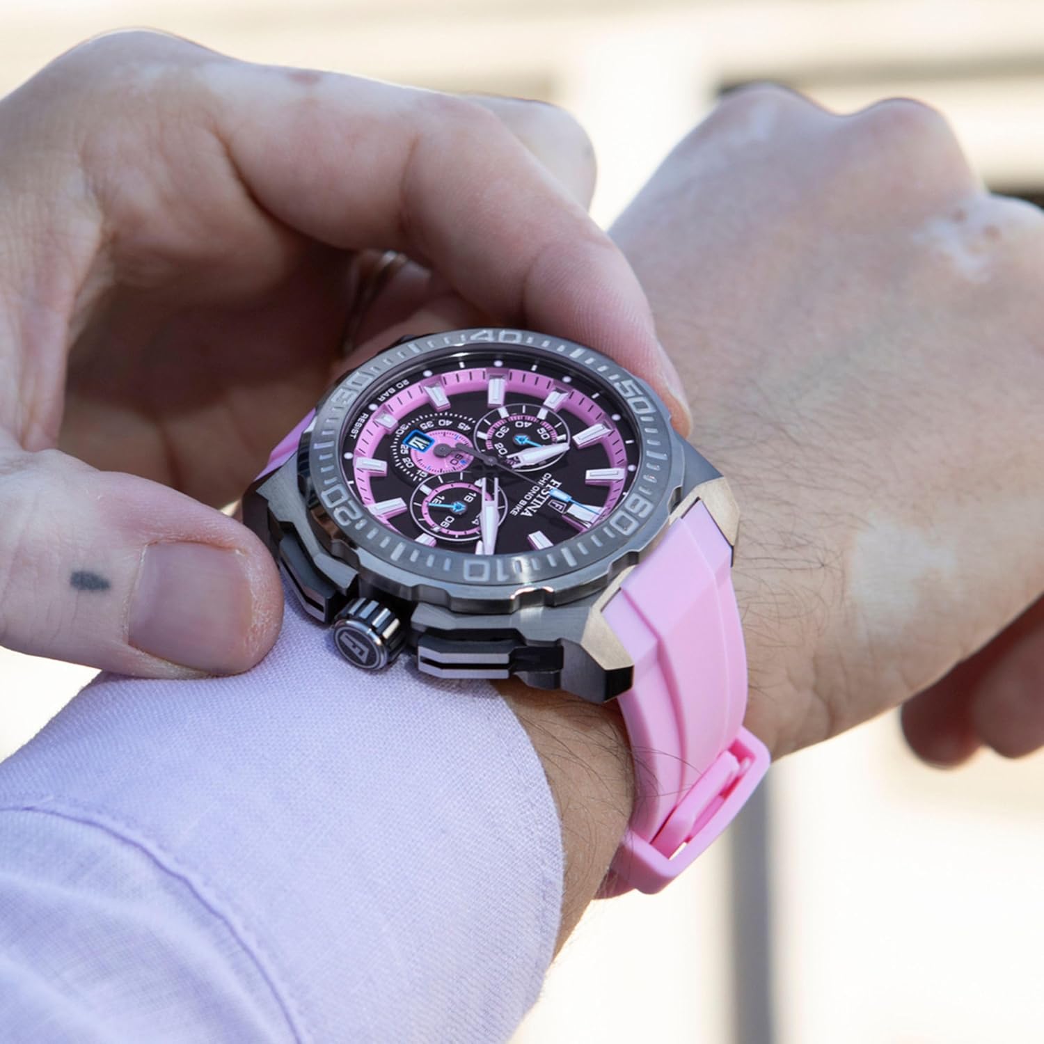 Thumbnail 1 de Festina Herrenuhr Analog – Kautschuk Rosa, Quarzwerk, Chronograph, Datum, 20 ATM – F20725/2 Chrono Bike