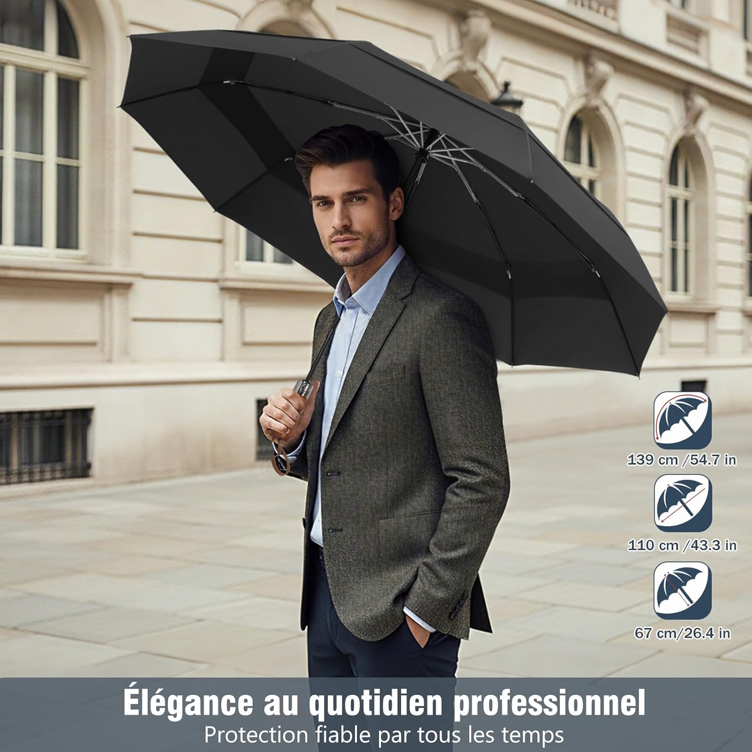 Thumbnail 2 de ZOMAKE parapluie pliant de golf 54 pouces à double canopée, compact et résistant au vent
