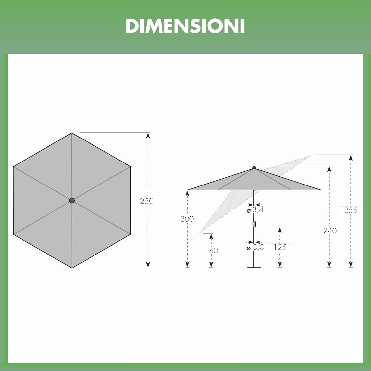 Thumbnail 5 de Doppler Parasole Jack 250 cm grigio rotondo: ombra elegante con manovella per balcone e terrazza
