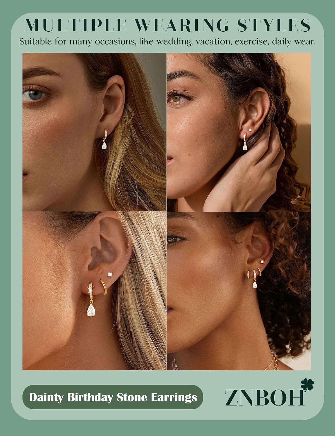 Detalle 2 de ZNBOH Ohrringe Gold Hängend für Damen mit 18K vergoldetem Kupfer und Zirkonia – Geburtsstein-Design