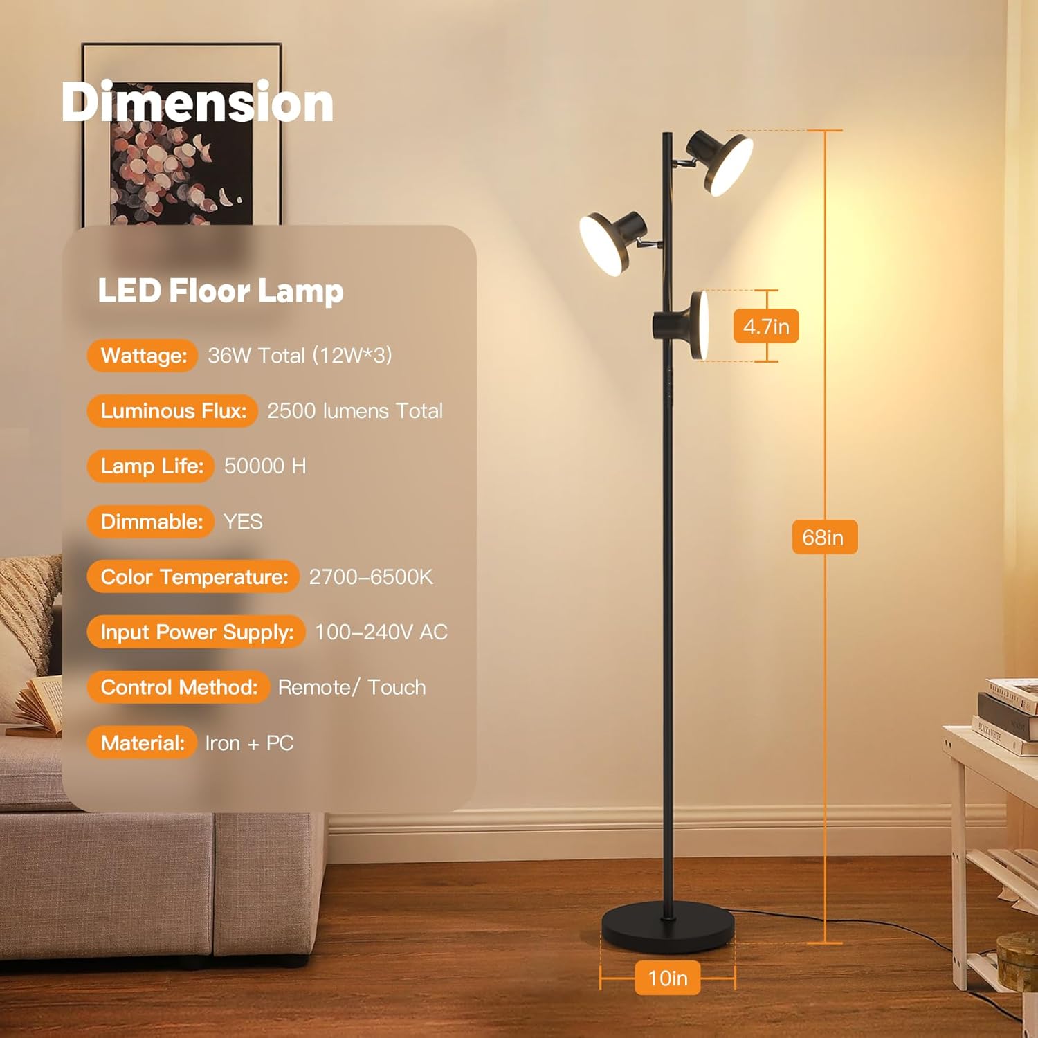 Thumbnail 6 de SIBRILLE 36W LED Tree Floor Lamp — dimmable remote-controlled