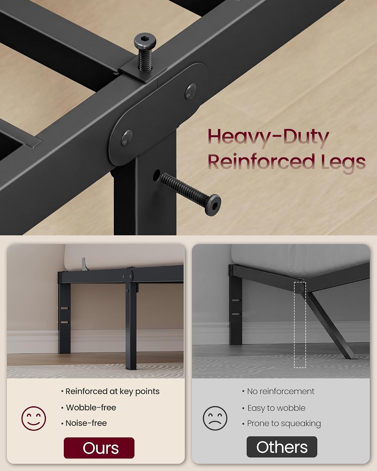 Detalle 2 de VASAGLE URMB651BD02 Queen Metal Bed Frame, 14-Inch Platform with Storage