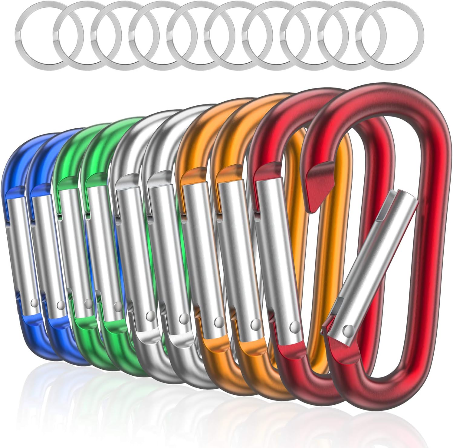 Detalle de sprookber 3 inch Aluminum Carabiner Set, Multicolour, Spring Gates, 10 Pack