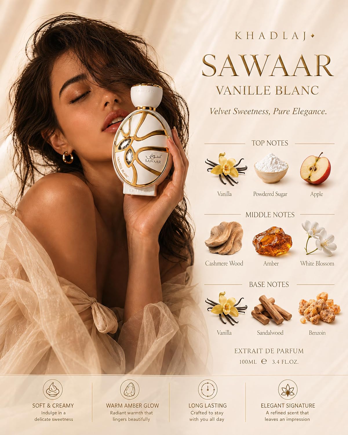 Thumbnail 3 de Khadlaj Sawaar Vanille Blanc Extrait de Parfum, 3.4 oz Vanilla Fragrance