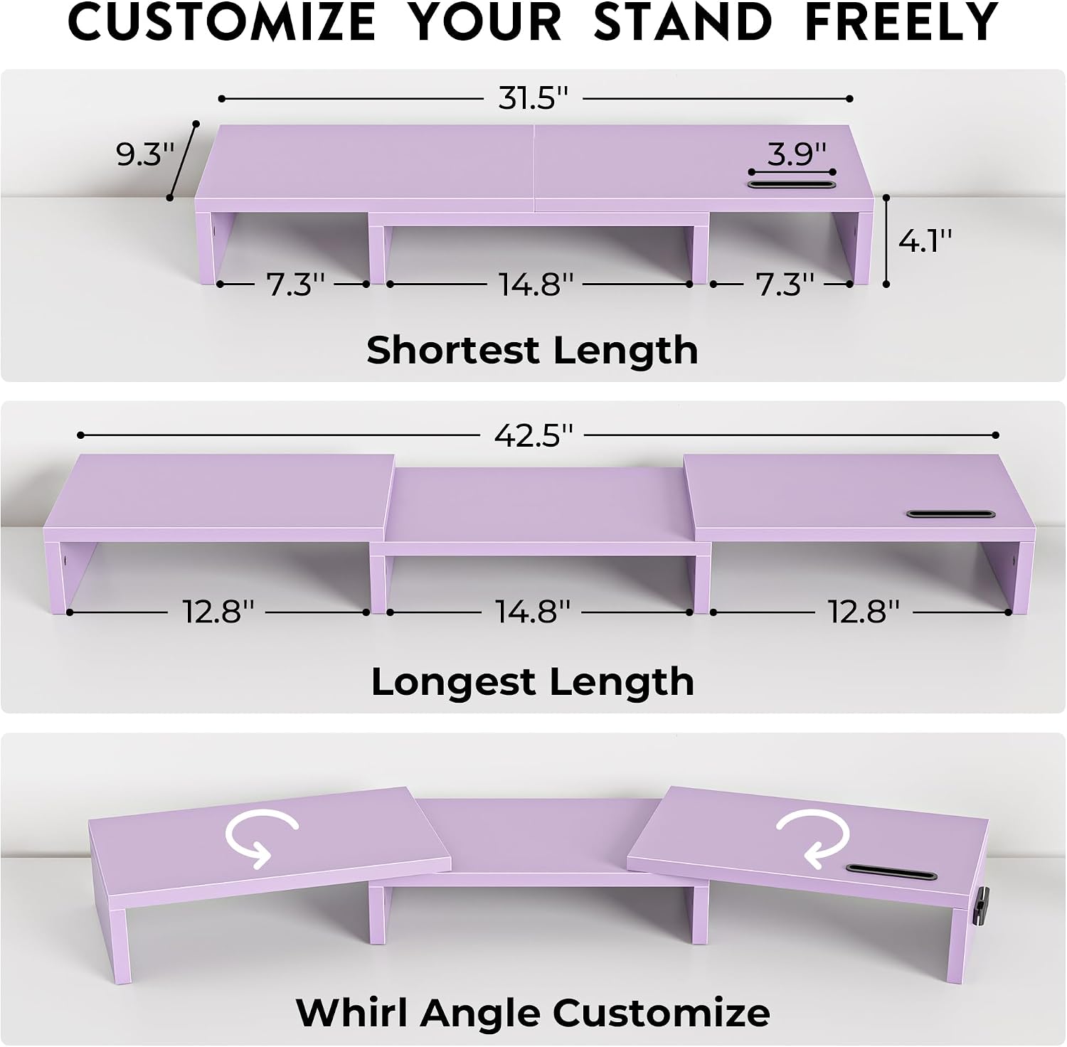 Thumbnail 2 de BONTEC Dual Monitor Stand Riser, Purple Adjustable Wooden Desk Organizer