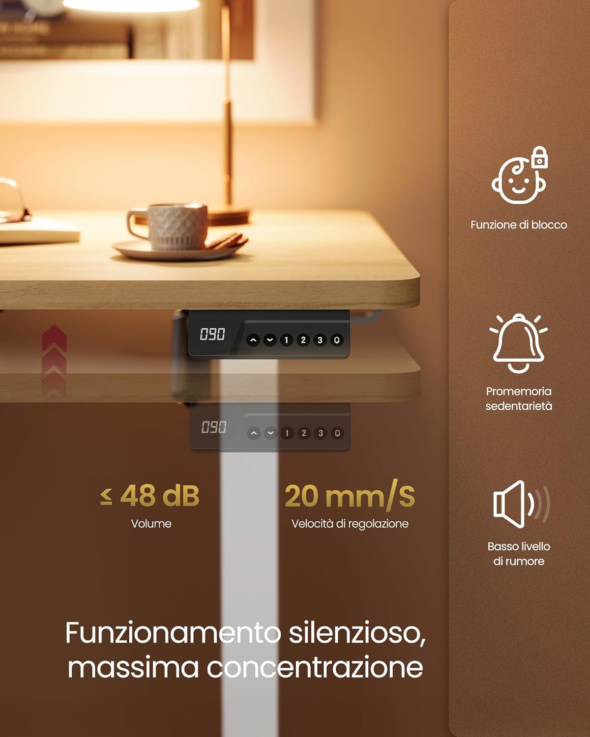 Thumbnail 5 de VASAGLE Scrivania Regolabile in Altezza Elettrica LSD312YA03 – 120 x 60 cm in Rovere Dorato