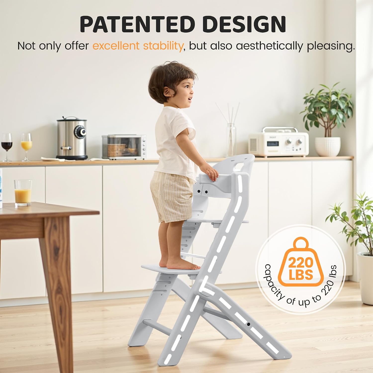 Thumbnail 1 de AmazingLife Convertible Baby High Chair, 220 lb Capacity, Adjustable Seat & Tray, Grey