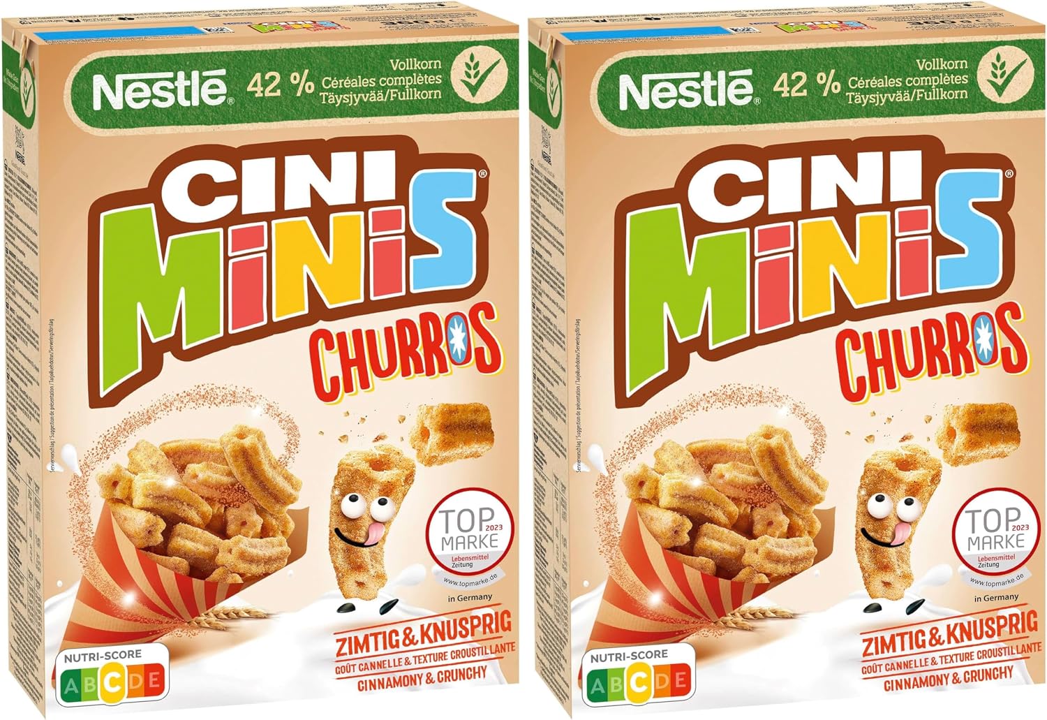 Nestlé CINI MINIS Churros Frühstücks-Cerealien 2er Pack – 360 g × 2 mit 42% Vollkornanteil