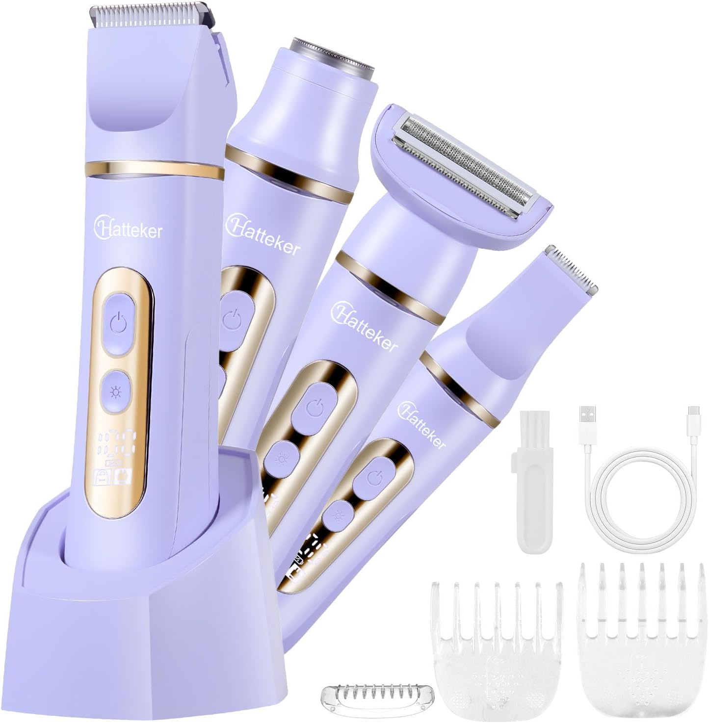 Detalle de 4-in-1 Lady Shaver Women Electric Razor Body Trimmer – IPX7 Waterproof, 4 Head Kit (Purple)