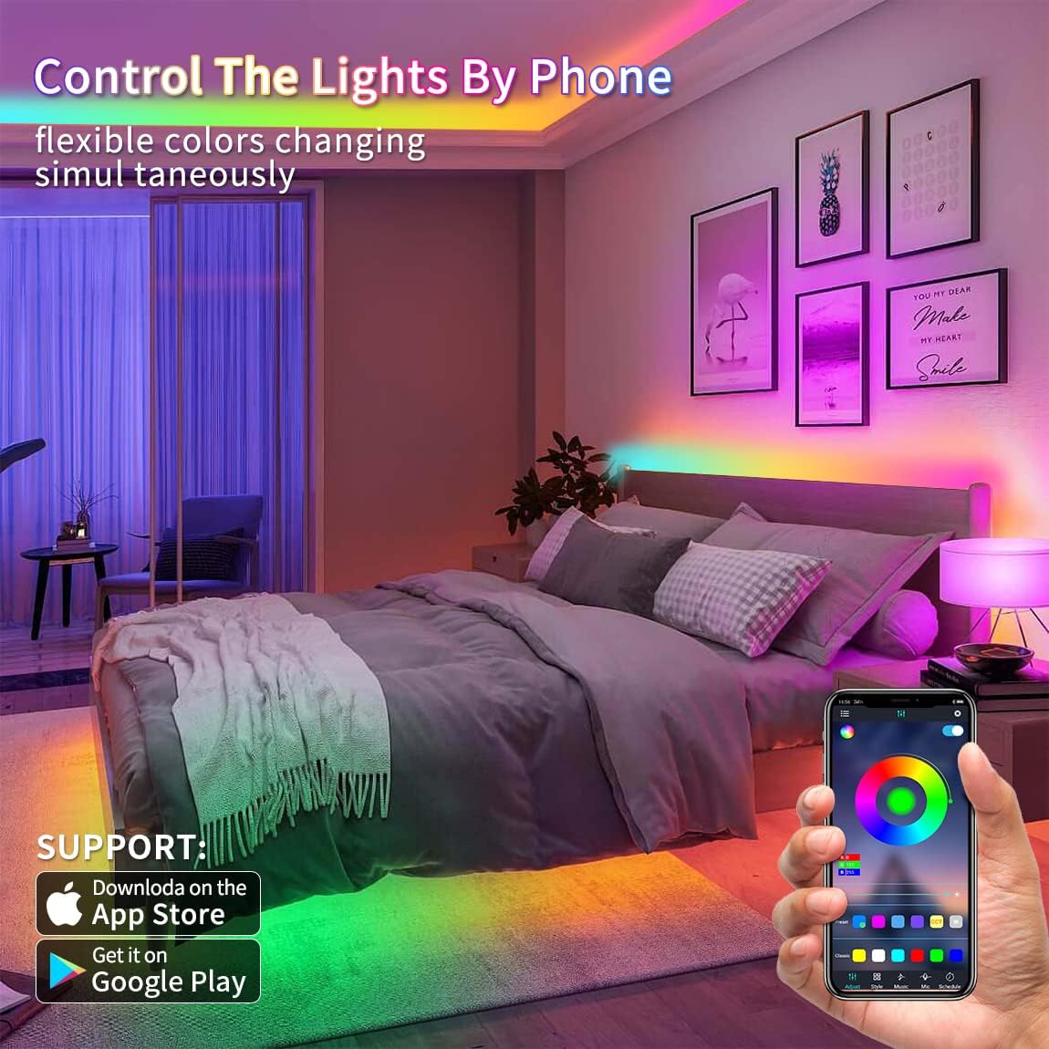 Thumbnail 1 de Daymeet 10M RGBIC LED Strip Lights with USB Power, Bluetooth App Control and Music Sync