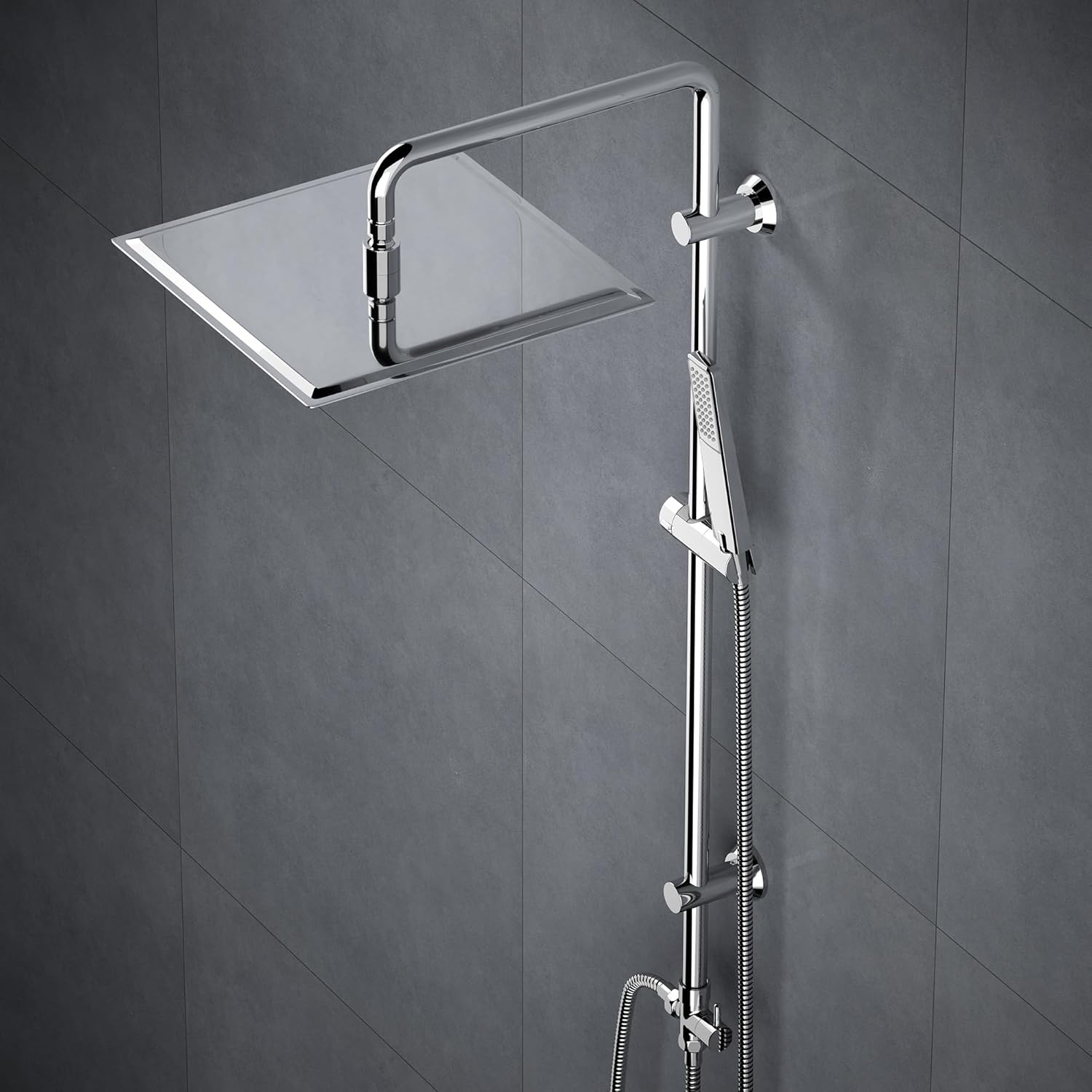 Thumbnail 6 de Colonna doccia Görbach in acciaio inox – senza miscelatore, asta 92 cm, soffione pioggia 20 cm