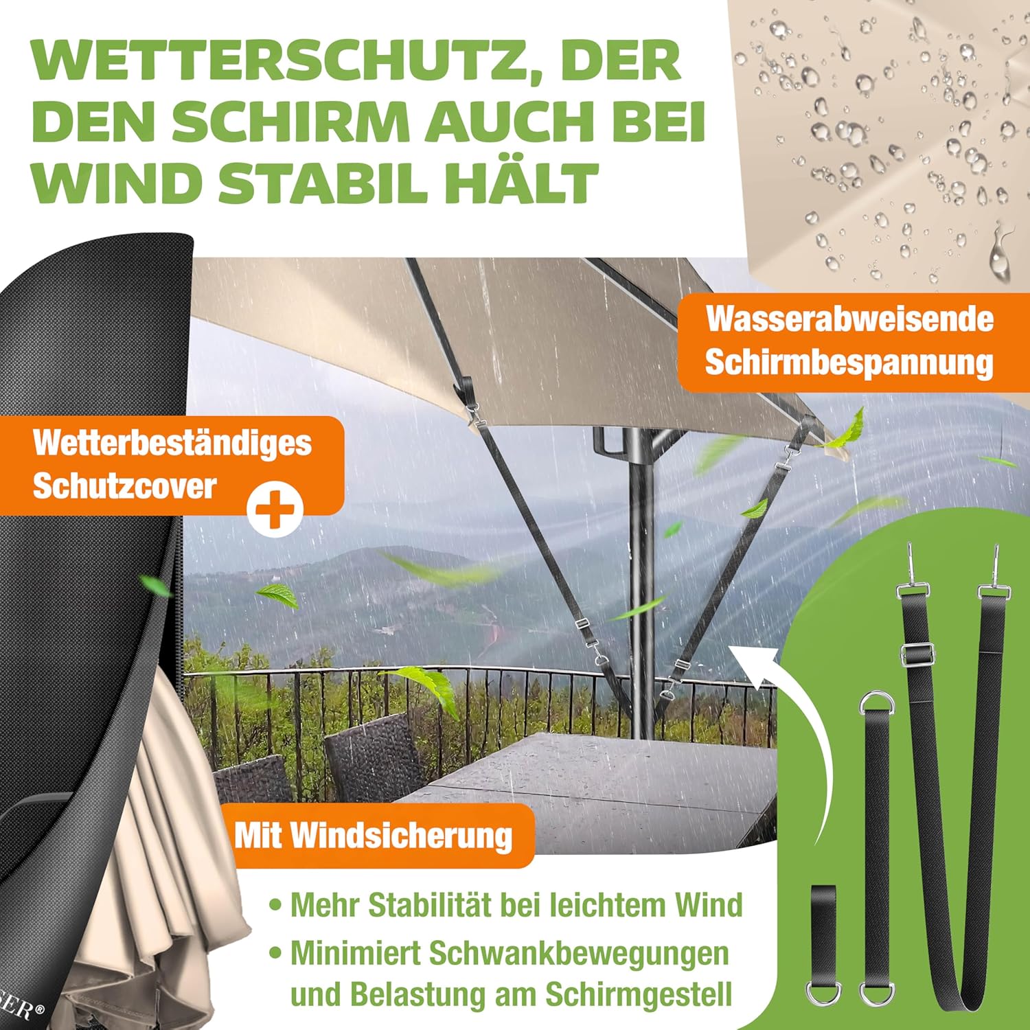 Thumbnail 6 de KESSER® Alu Ampelschirm LED Solar mit 360° Funktion, Abdeckung, Fernbedienung & Kurbelsystem