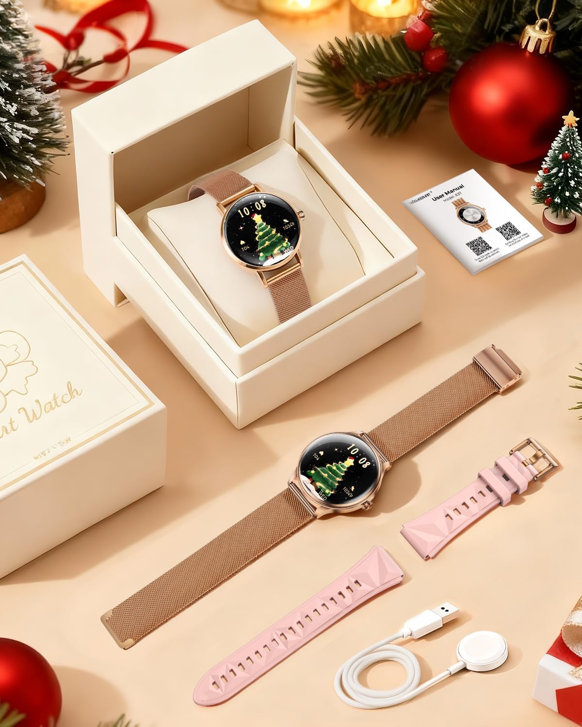 Thumbnail 6 de WalkerFit Smartwatch Damen Rund 1,43" AMOLED – IP68, Bluetooth Anrufe, 120+ Sportmodi, Roségold