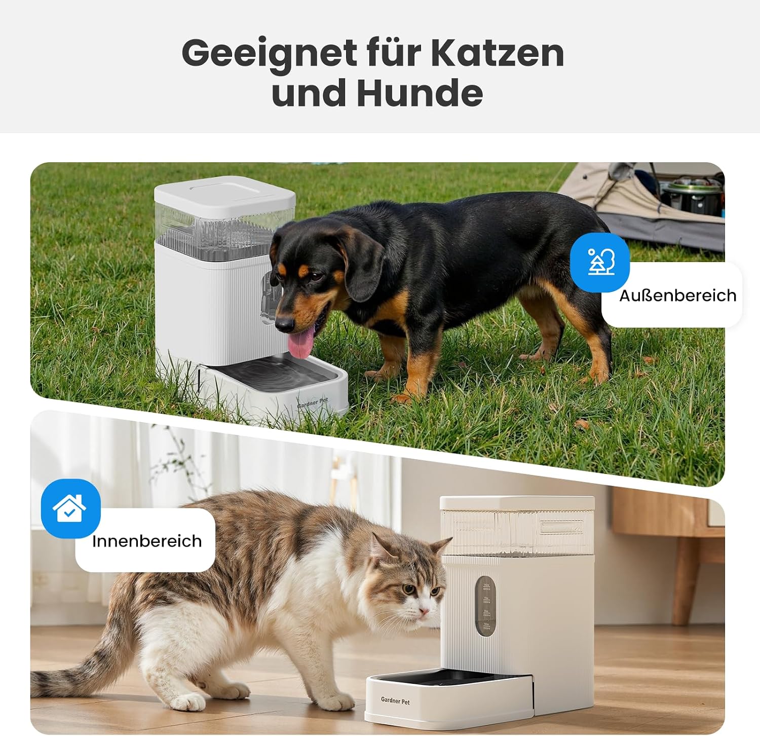 Detalle 2 de Gardner Pet 8,5L automatischer Wasserspender mit Schwerkraftsystem (Edelstahlschüssel, BPA-frei, ohne Strom)