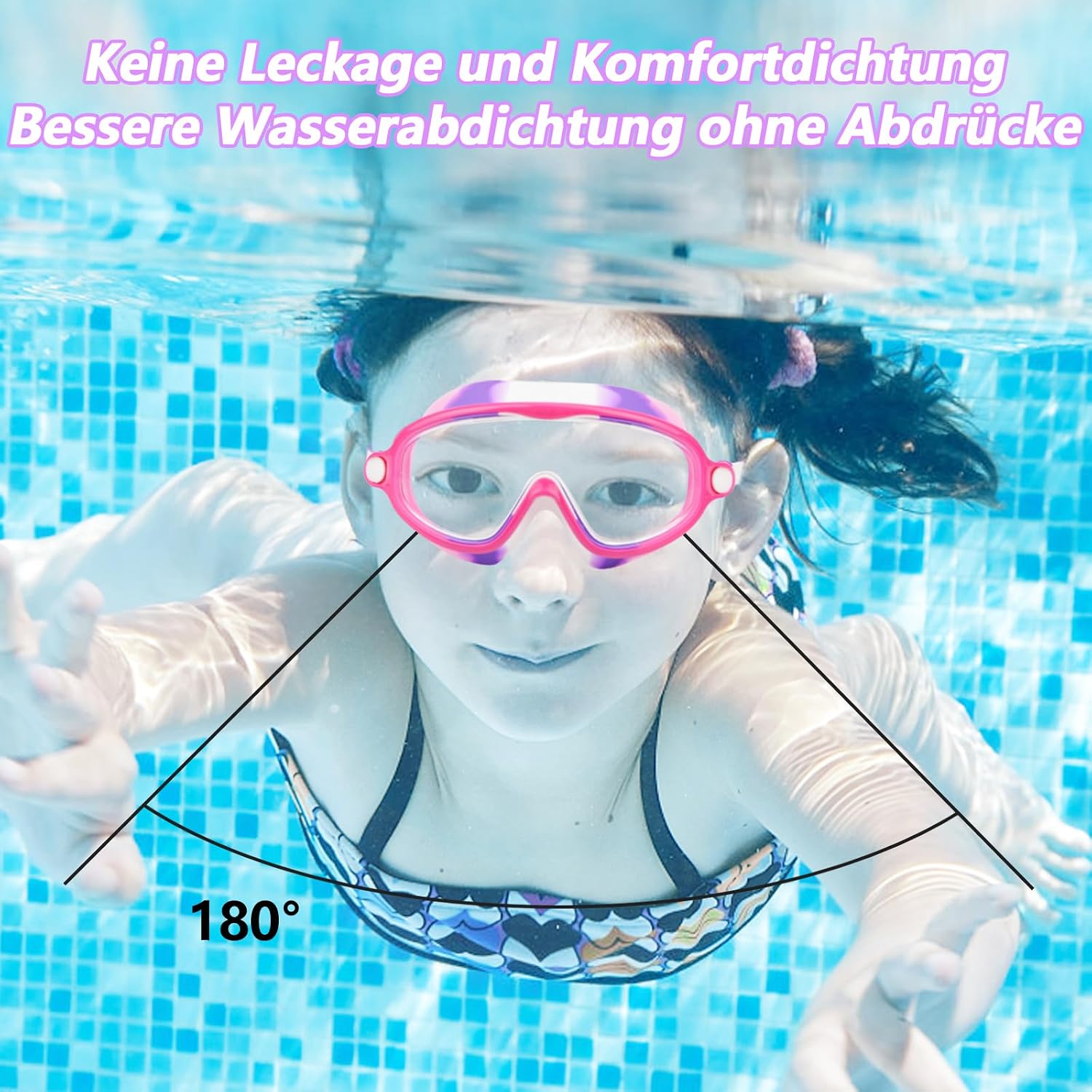 Detalle de Moseem Schwimmbrille Kinder – 2er-Set, UV-Schutz, Anti-Nebel, verstellbare Silikon-Schwimmbrille für Kinder (3–15 Jahre)