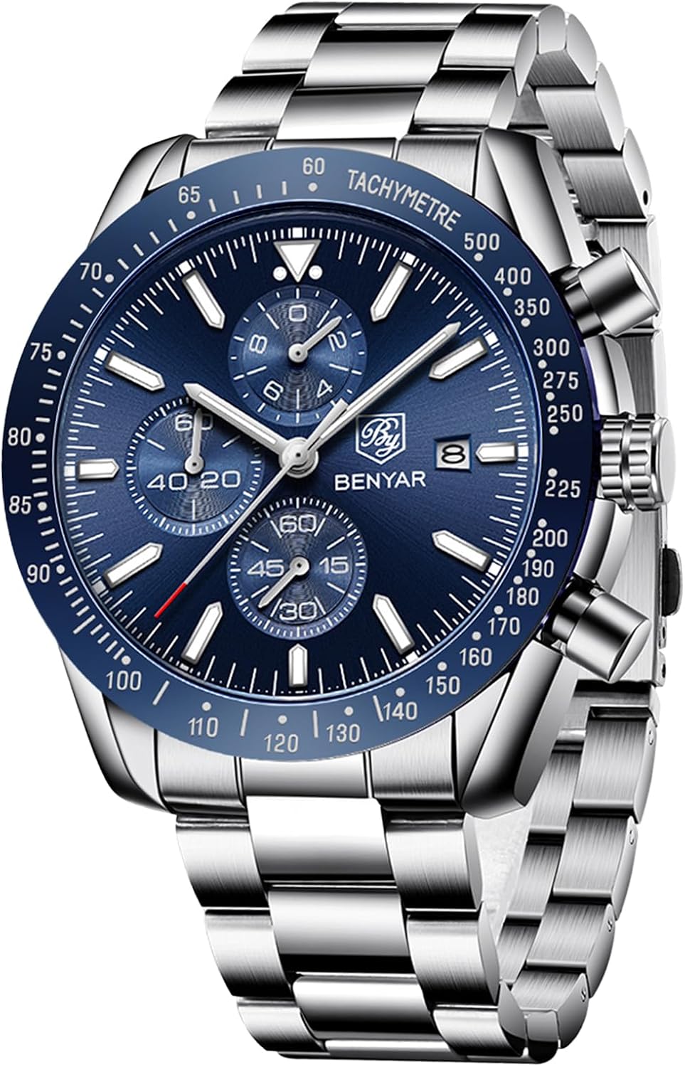 Detalle de BY BENYAR CFBY5140-8 herenhorloge met quartz, chronograaf en leren band