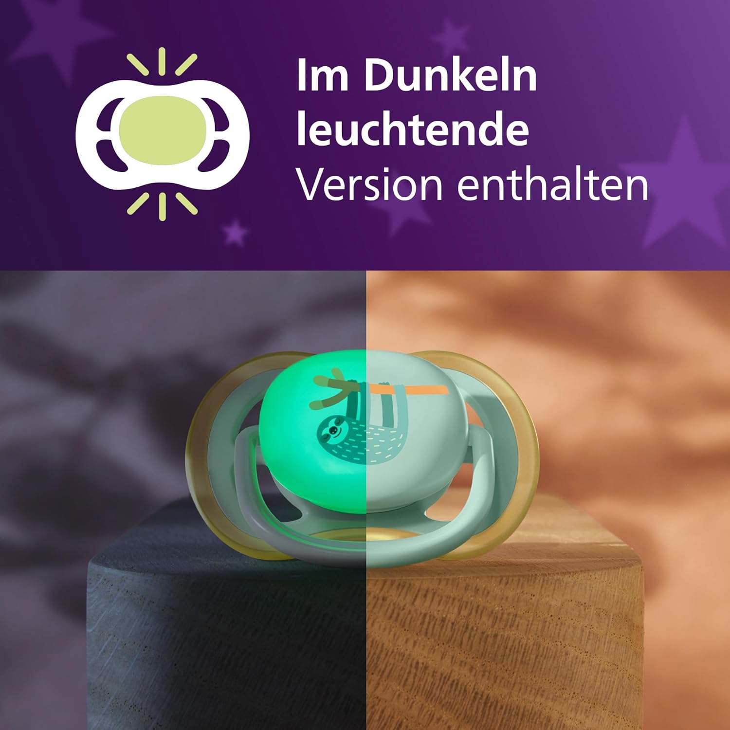 Detalle de Philips Avent Ultra Air Day & Night Schnuller 0–6 Monate – kiefergerecht, leuchtet im Dunkeln, 4er-Pack (SCF087/22)