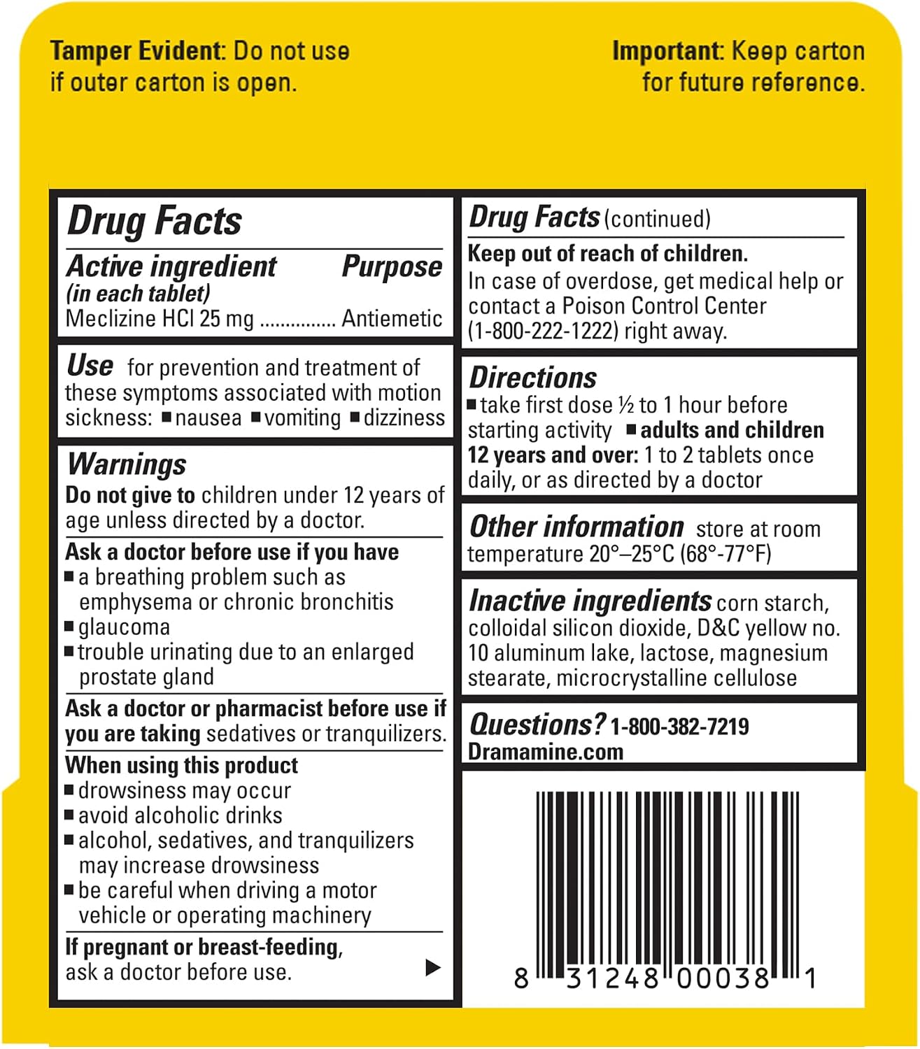 Detalle de Dramamine Motion Sickness Relief Less Drowsy Tablets, 16 Count with Meclizine