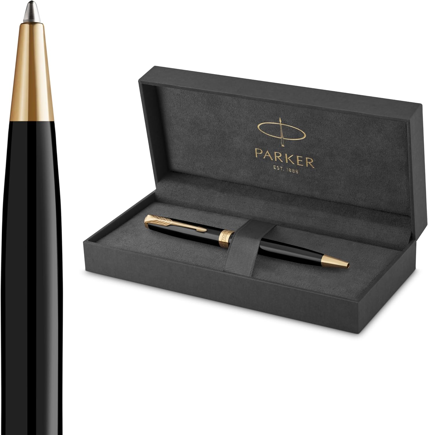 Detalle de Parker Sonnet bolígrafo negra dorada punta media