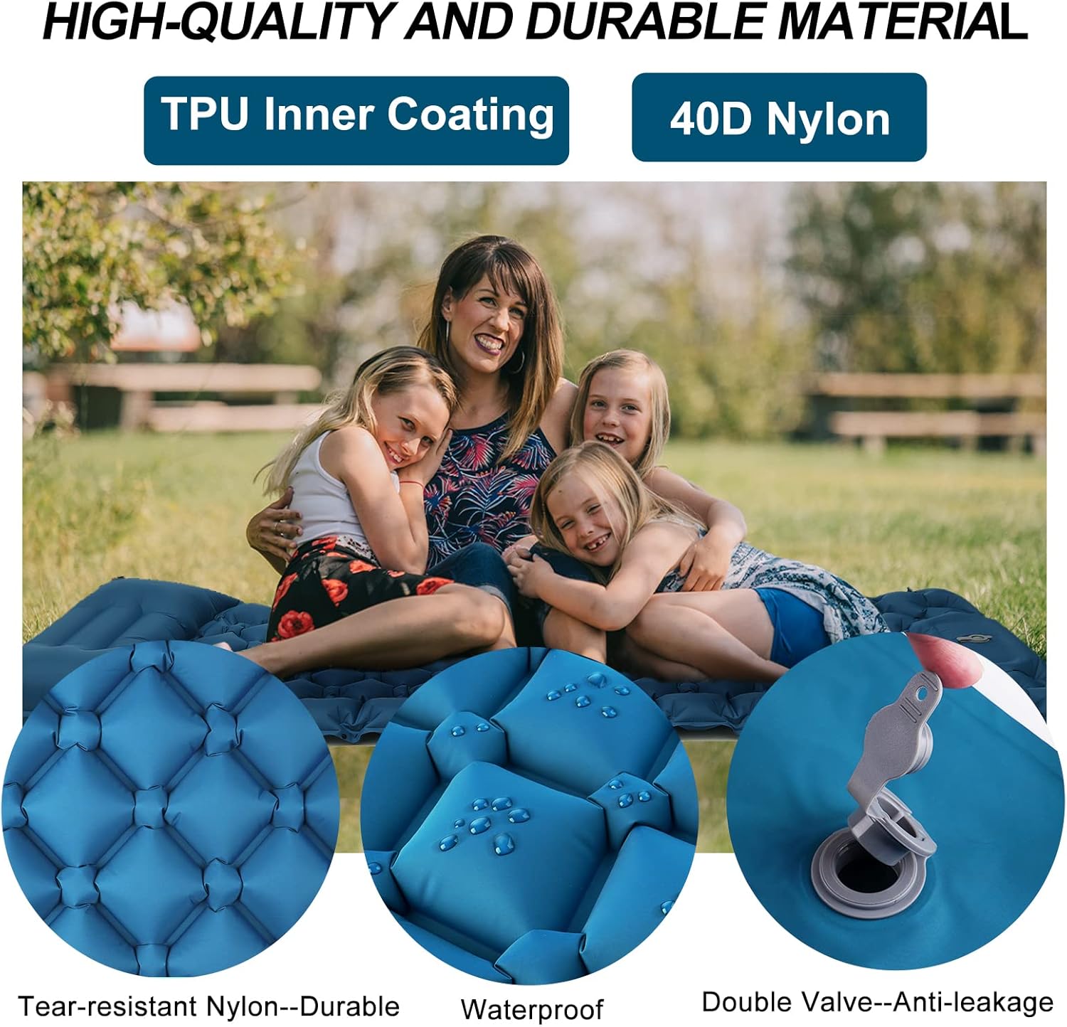 Detalle de NHOWIN Camping Mat: 9cm Thick Ultralight Inflatable Mattress with Built-in Foot Pump