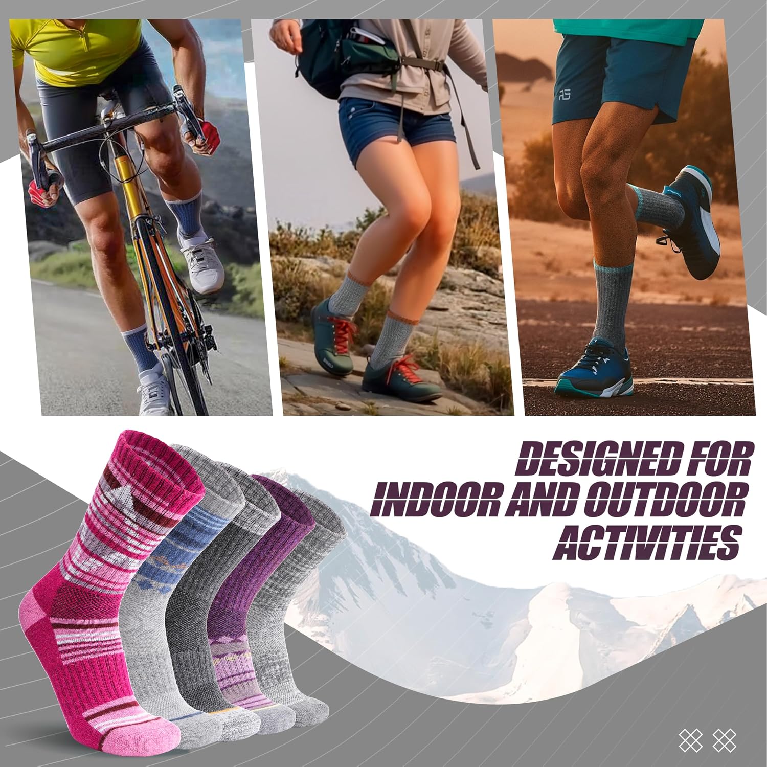 Detalle de ANTSANG Merino Wool Hiking Socks, 5-Pair Pack with Targeted Cushioning
