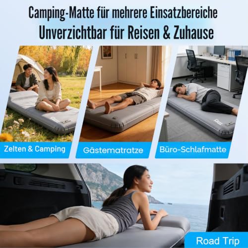 Thumbnail 7 de PlanetFlame Isomatte Selbstaufblasend mit integrierter Pumpe – 200 × 70 × 8 cm, 8 cm Schaumstoff, 10 cm Kopfkissen