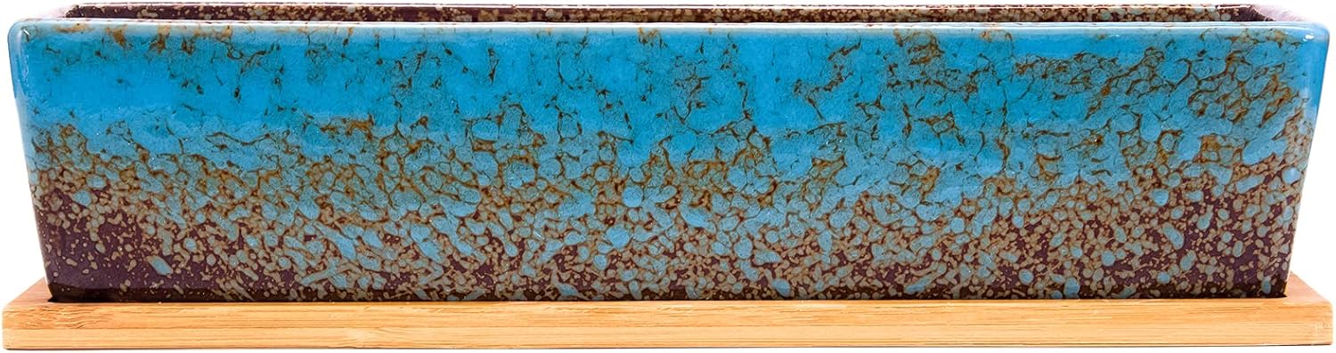 Detalle 2 de ARTKETTY doniczka ceramiczna 30 cm na sukulenty, niebieska z odpływem i tacką