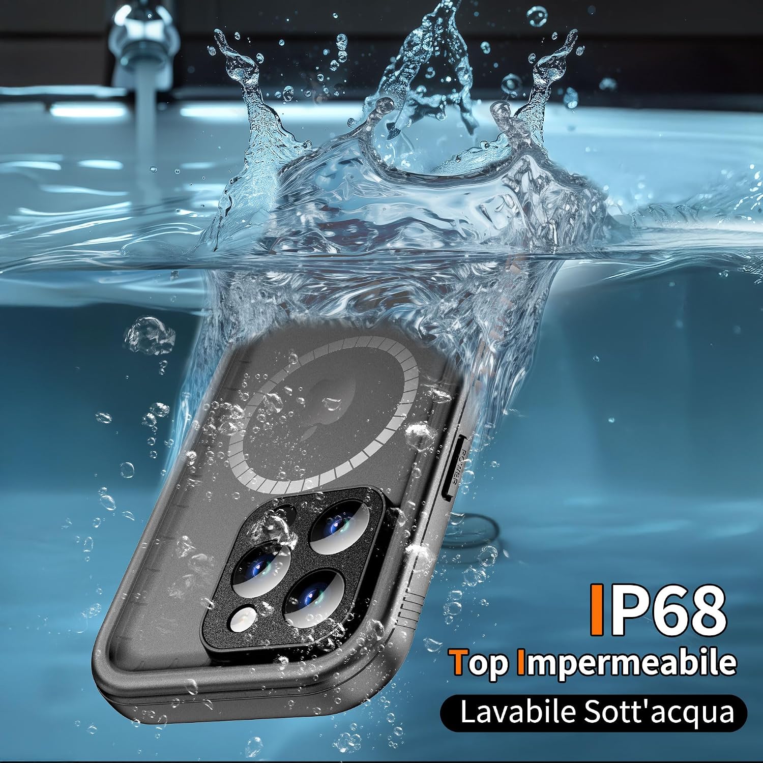 Detalle de Cozycase Cover TOP Antiurto IP68 per iPhone 14 Pro — Custodia rugged, impermeabile e magnetica