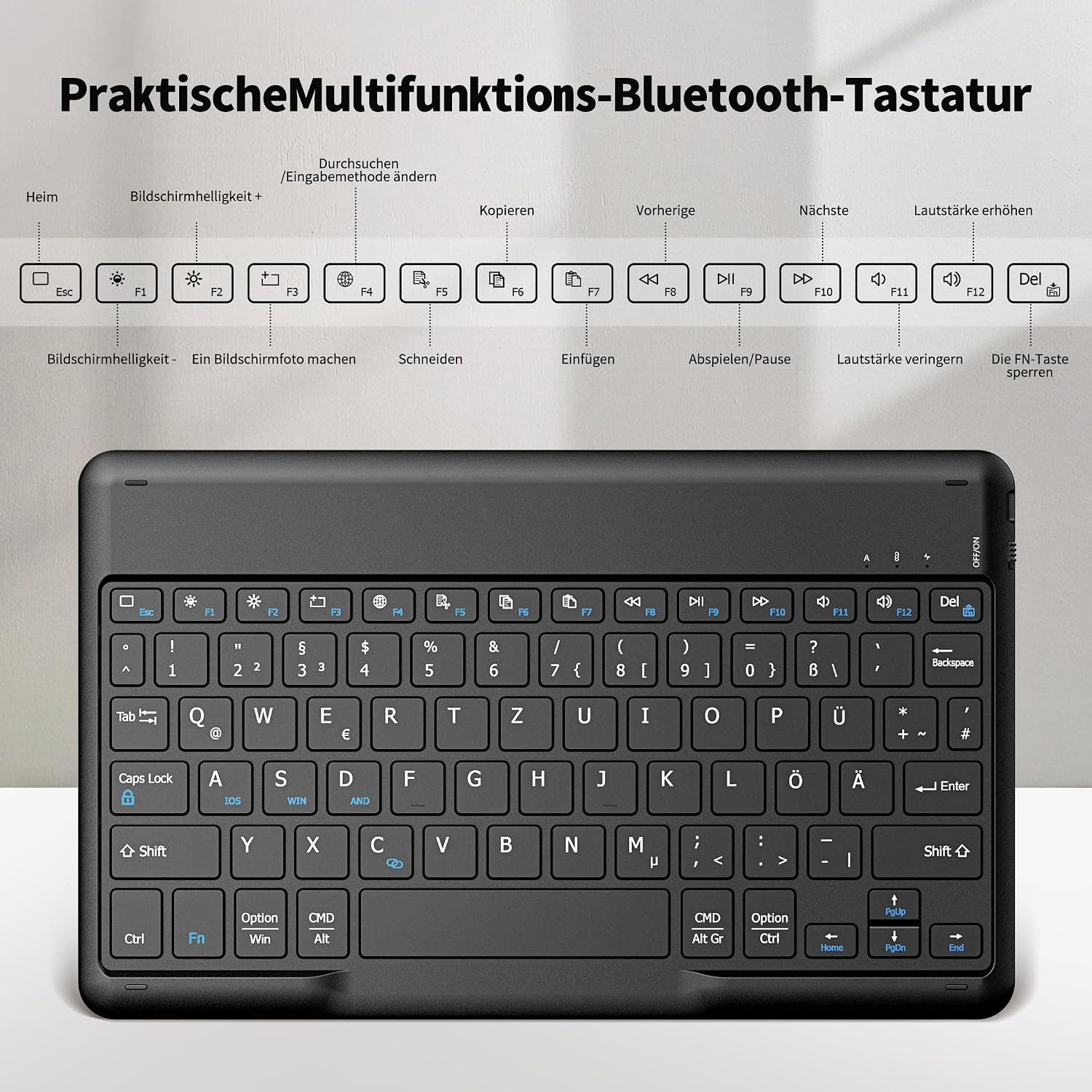 Detalle de EasyAcc Deutsche Bluetooth-Tastatur für Windows, Android & iOS Tablets (QWERTZ, ultradünn, schwarz)
