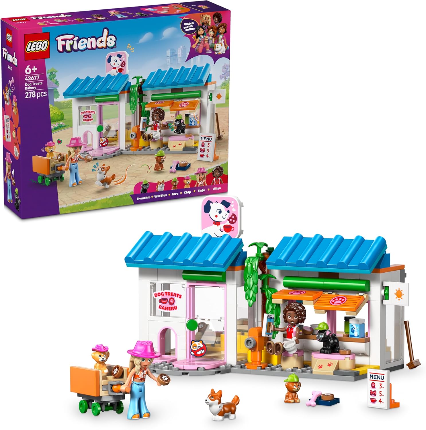 Detalle de LEGO Friends Hundekuchenbäckerei 42677 – Kinder-Einkaufsladen mit 2 Mini-Puppen, 4 Tierfiguren & Zubehör