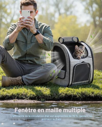 Thumbnail 5 de Percise Sac à Dos Chat/Chien Respirant Gris – Confort et ventilation pour petits animaux