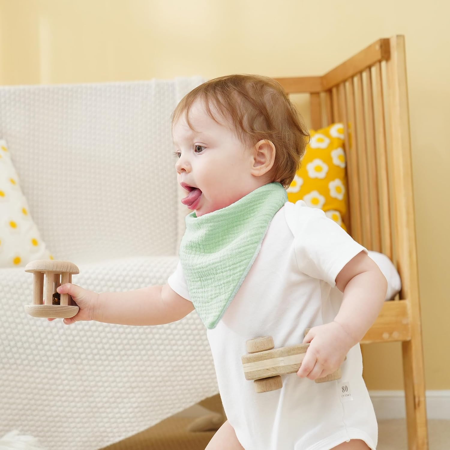 Detalle 2 de Kewlife Gift Lätzchen Baby Musselin Dreieckstuch – verstellbares Halstuch, 8er Set