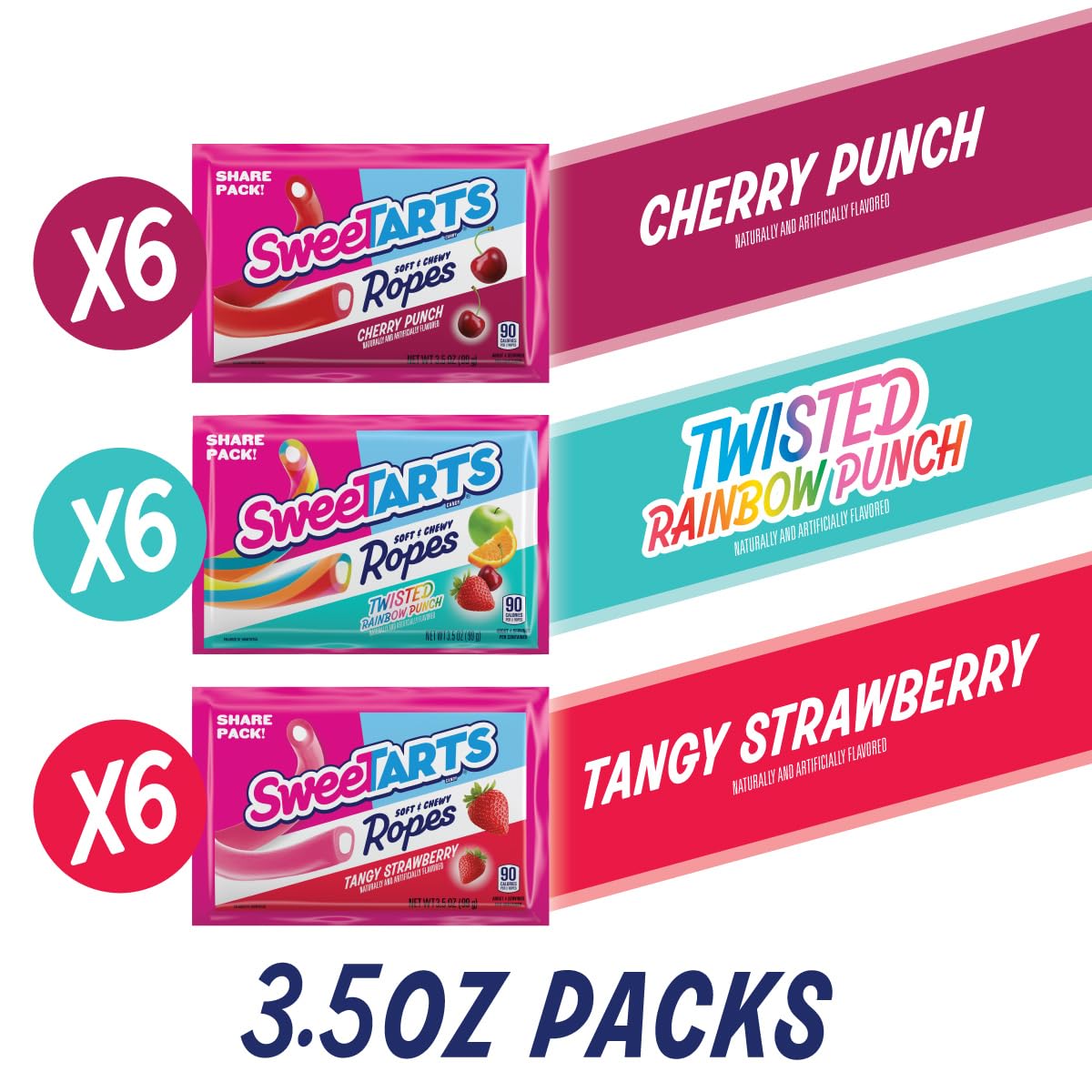 Detalle 2 de SweeTARTS Ropes Variety Box, Soft & Chewy Candy, 3 Flavors, 18 Packs