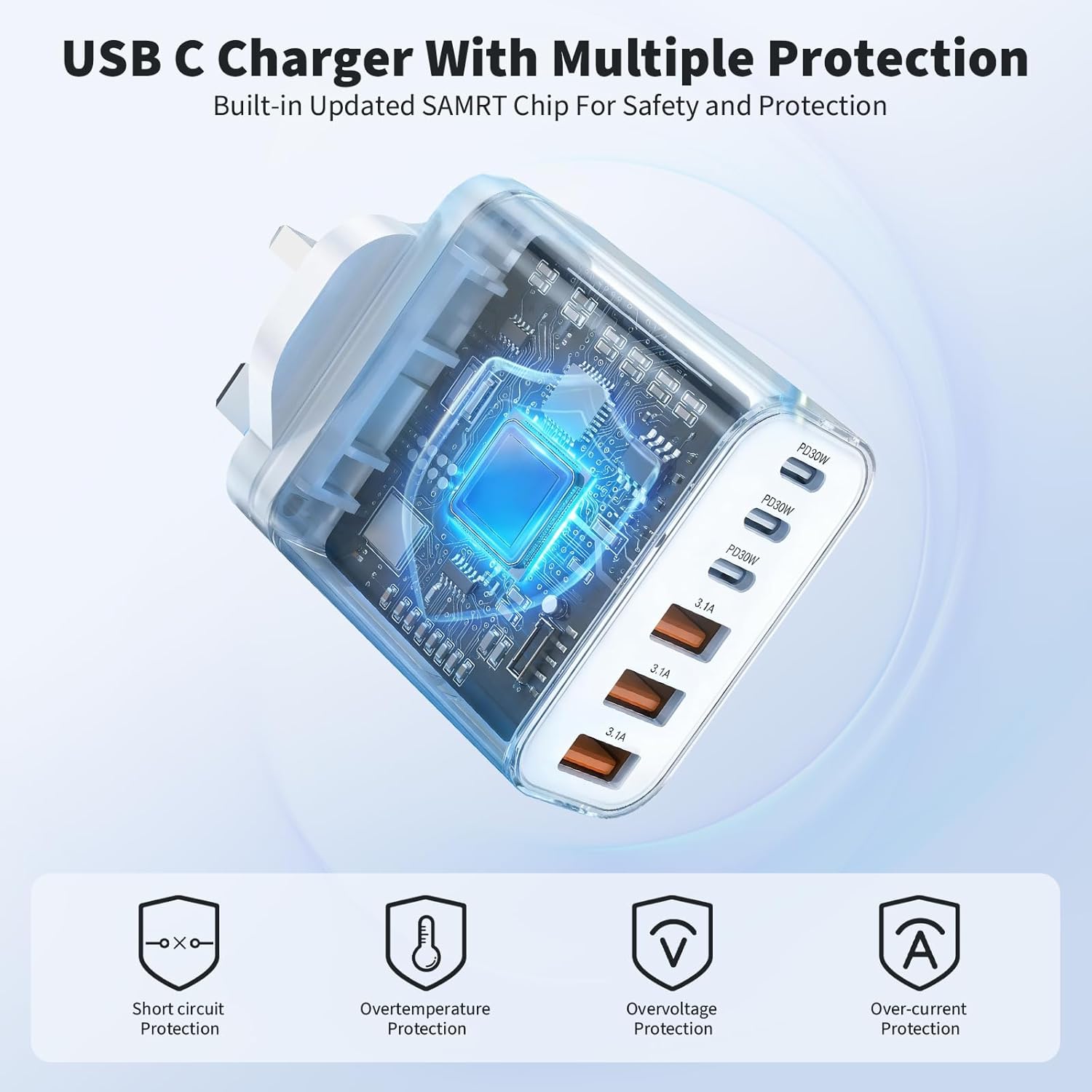 Detalle 1 de USB-C fast charge 65W 6-port charger