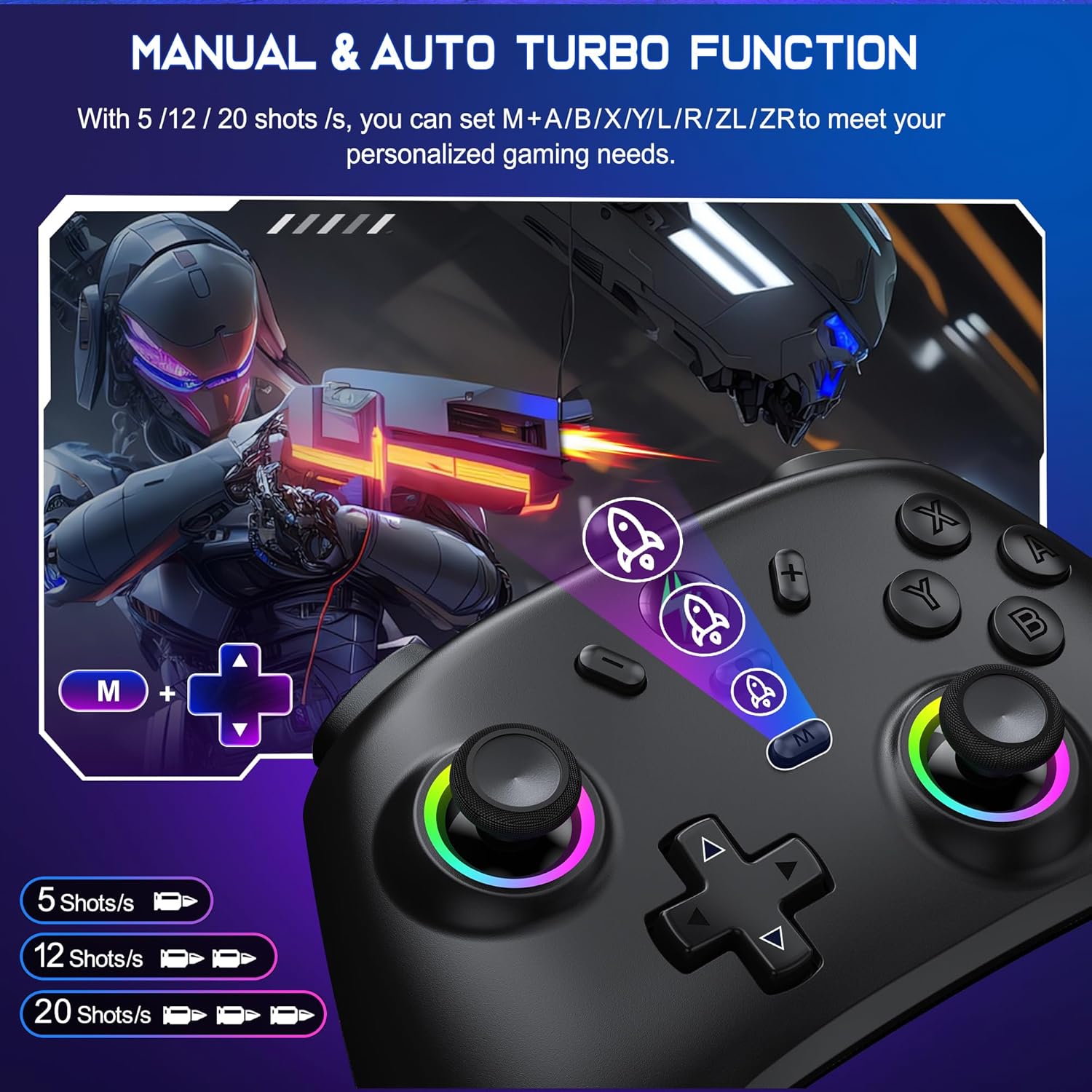 Thumbnail 2 de BEBONCOOL Gaming Switch Controller – Pro-Controller mit Hall-Joystick, Turbo, Gyro & dynamischer Beleuchtung