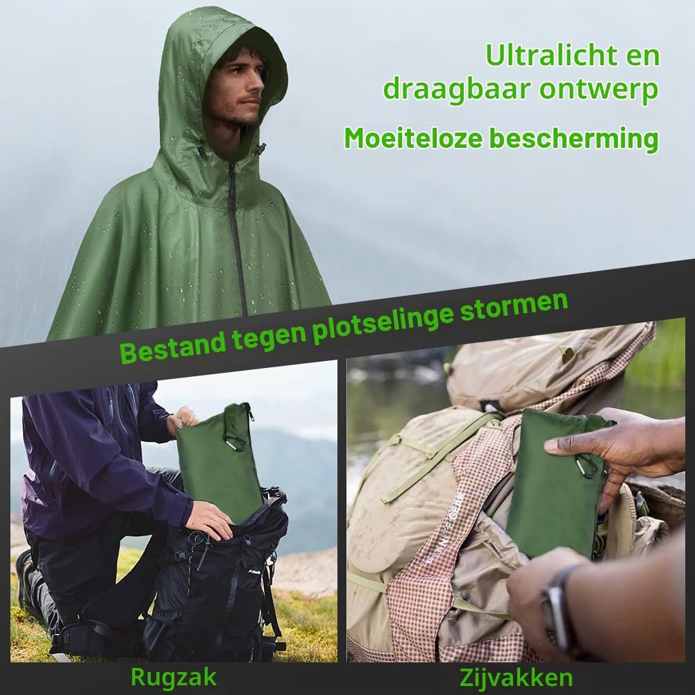 Thumbnail 6 de Vicloon regenponcho voor volwassenen met capuchon en reflecterende strepen